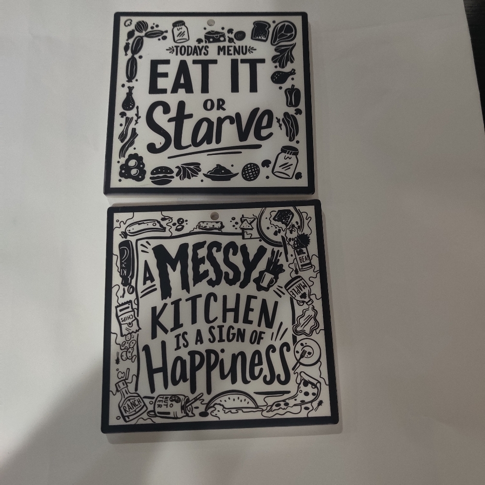 Primitives by Kathy Set of Stoneware Trivet, A Messy Kitchen, Eat It Or Starve